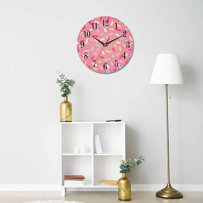 Mxocom Pink Donut Glaze Wall Clock Ice Cream Chocolate Colorful Sprinkles 10 - Image 5