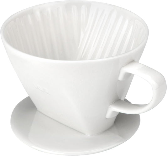Pour Over Coffee Dripper, Ceramic Pour Over Coffee Maker with 3 Holes Flat Bottom, Easy Manual Slow Brewing, Porcelain Slow Filter Cone for Home, Office, Gift, Size 2,White