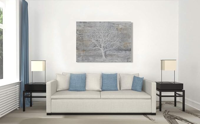 Yihui Arts Tree Of Life Canvas Wall Art Hand Painted Grey White Beige Paintings - Image 8