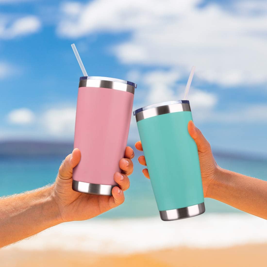 20oz Tumbler Bulk Stainless Steel Vacuum Insulated Tumblers with Lid Double Wall Travel Mug Durable Powder Coated Coffee Cup, Suitable for Ice Drinks and Hot Beverage (Pink 1pack)