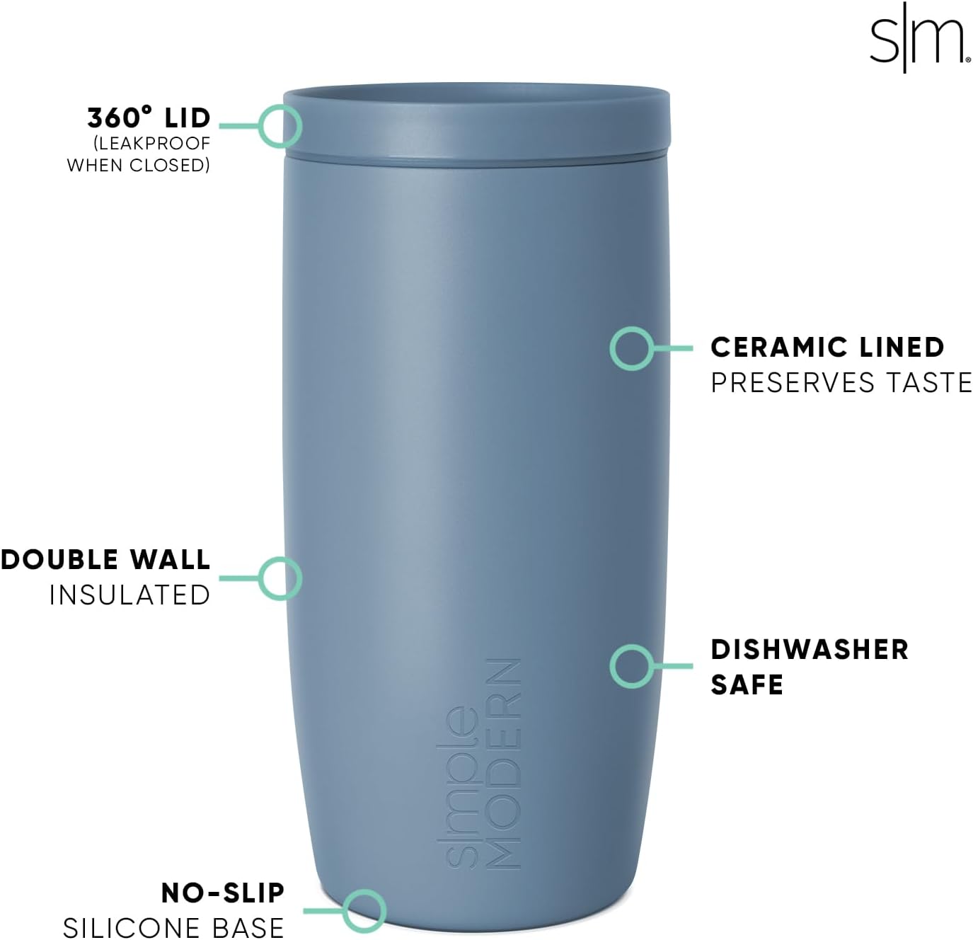 Simple Modern Travel Coffee Mug Tumbler with 360° Lid | Ceramic-Lined Insulated Stainless Steel Cold Brew Iced Coffee Cup Thermos | Gifts for Women Men Her Him | Voyager Signature | 16oz | Blue Dune