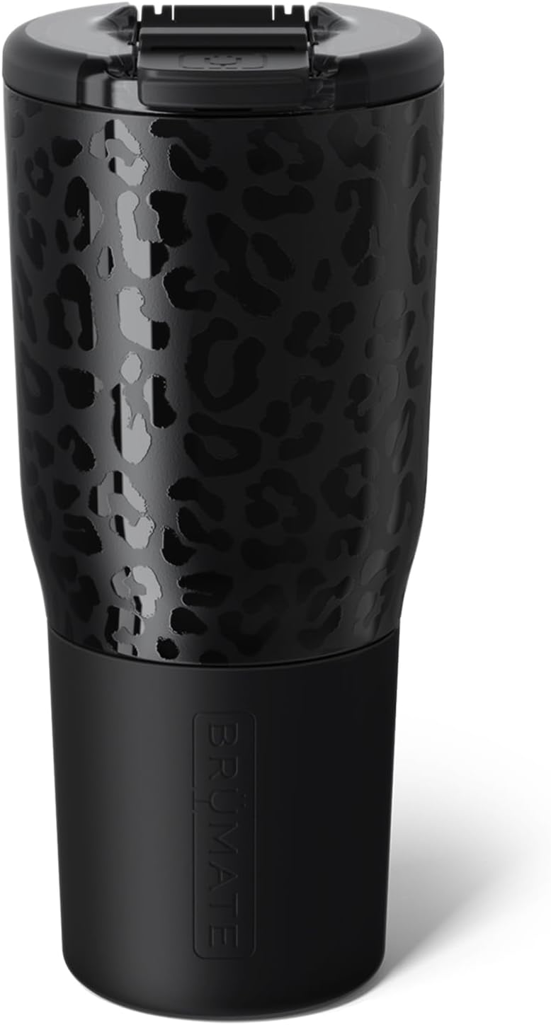 BrüMate Nav 25oz 100% Leak Proof Insulated Travel Tumbler with Magnetic BevLock™ Lid - Double Wall Cup-Holder Friendly Stainless Steel Mug (Onyx Leopard)