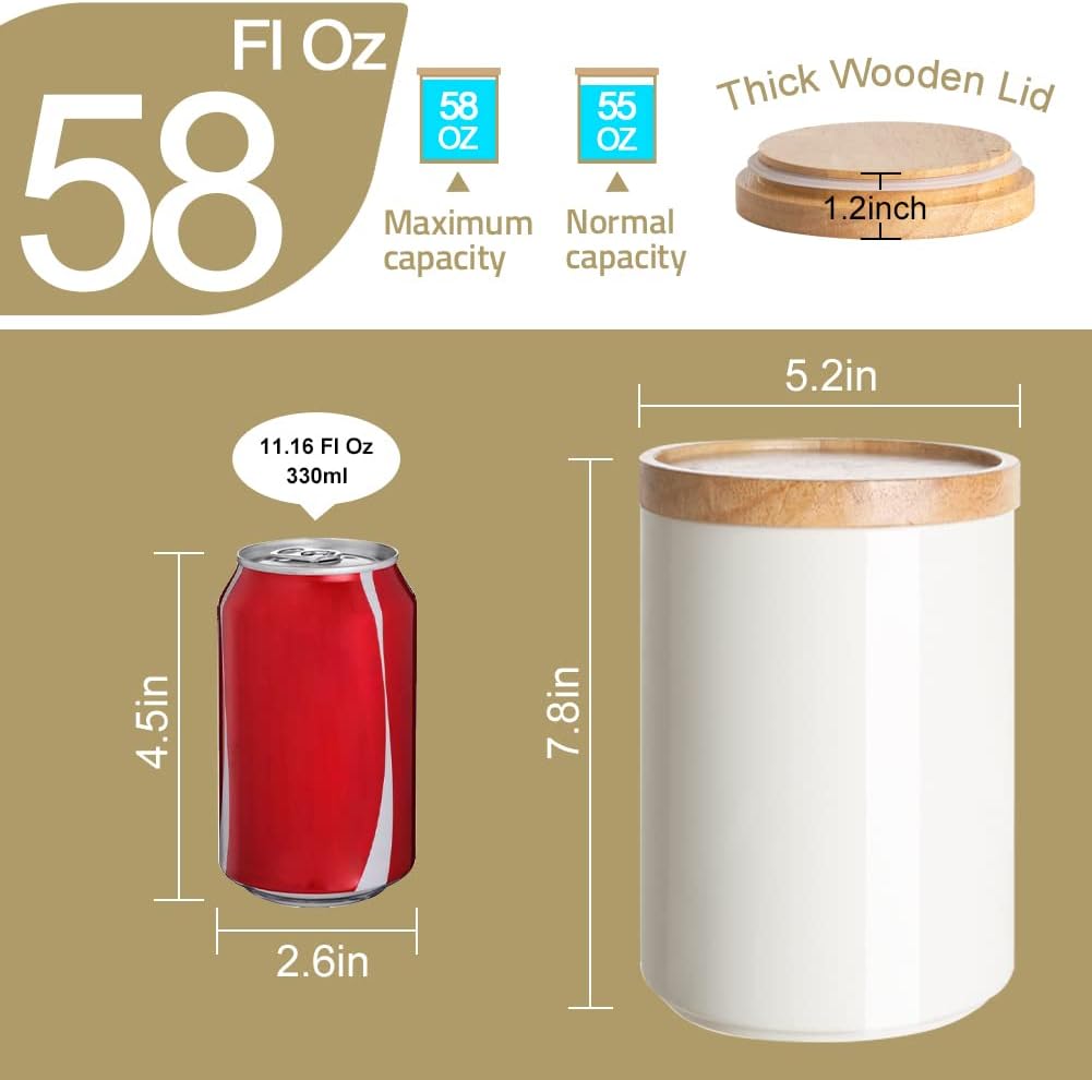 Sweejar Kitchen Canisters Ceramic Food Storage Jar, Stackable Containers with Airtight Seal Wooden Lid for Serving Coffee Bean, Flour, Tea, Cookies and More - 58 Fl Oz(Gray)