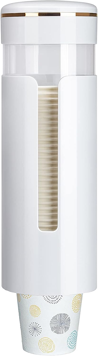 Cup Dispenser, Wall Mount Water Cooler Cup Dispenser fits 4-7 oz Disposable Paper and Plastic Cups, Pull Type Cup Holder for Bathroom, Office, Break Room, Gym, White