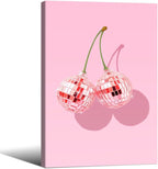 Funky Pink Cherry Poster Retro Disco Ball Canvas Wall Art 24X36 inch Framed by Unknown