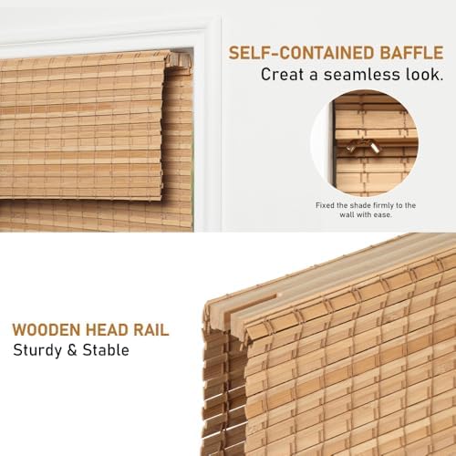 SEEYE Cordless Bamboo Roman Shades, Roll Up Blind Privacy Shade - Image 7