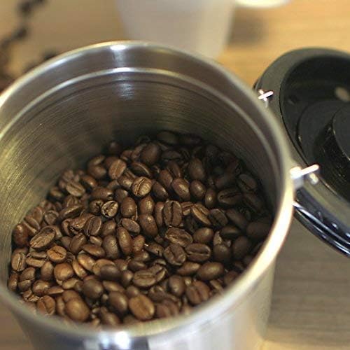 Coffee Gator Stainless Steel Coffee Grounds and Beans Container Canister with Date-Tracker, CO2-Release Valve and Measuring Scoop, Small, Gray