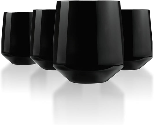 Drinique Unbreakable Stemless Wine Glasses (Set of 4) 12oz Tritan Plastic Stemless Glassware for Indoor or Outdoor Use - Black