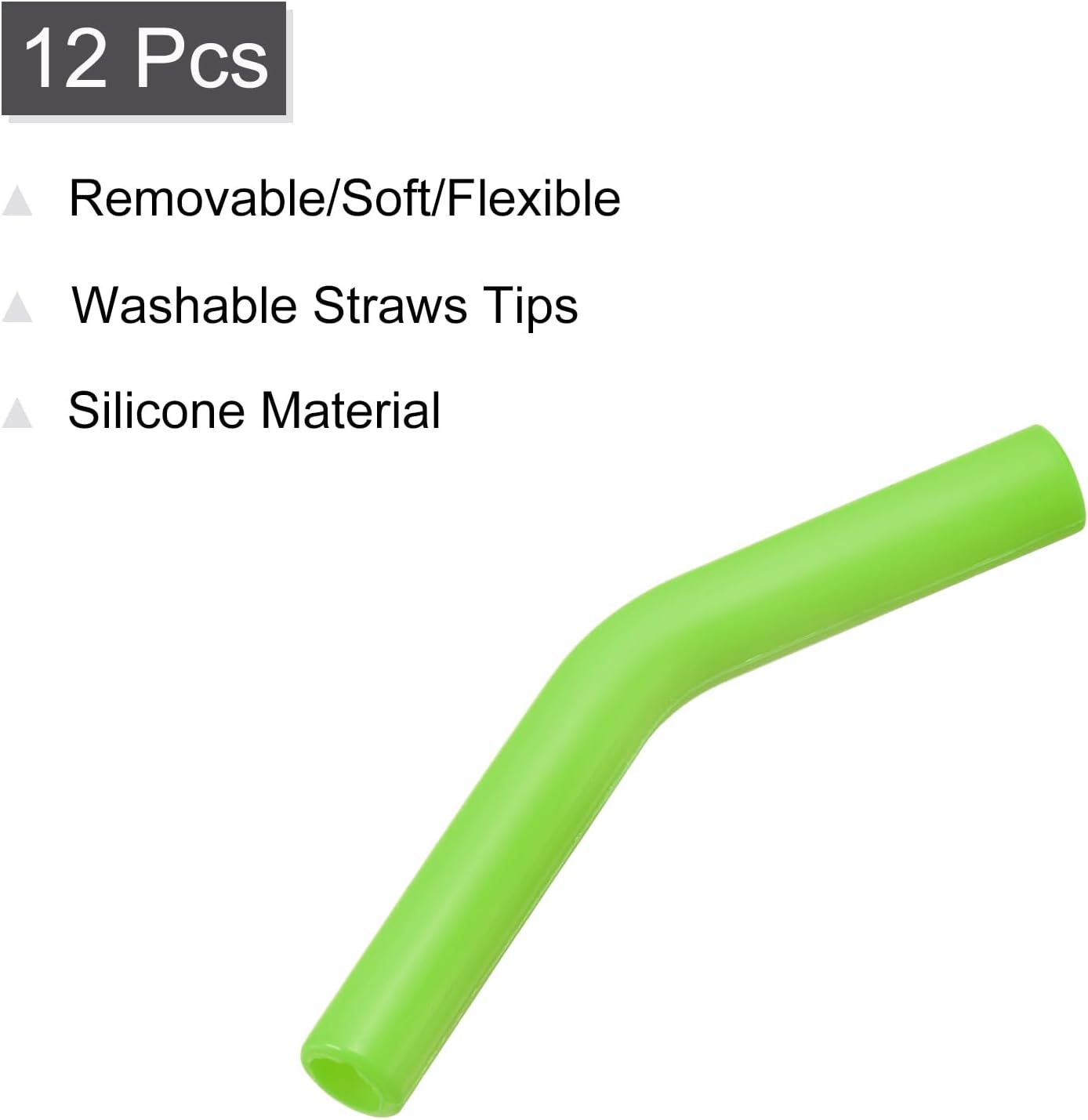 uxcell 12pcs Silicone Straw Tips, Silicone Straw Elbows Tip, Soft Reusable Metal Straw Covers Fit for 8mm/0.31" OD Stainless Steel Straws, Green
