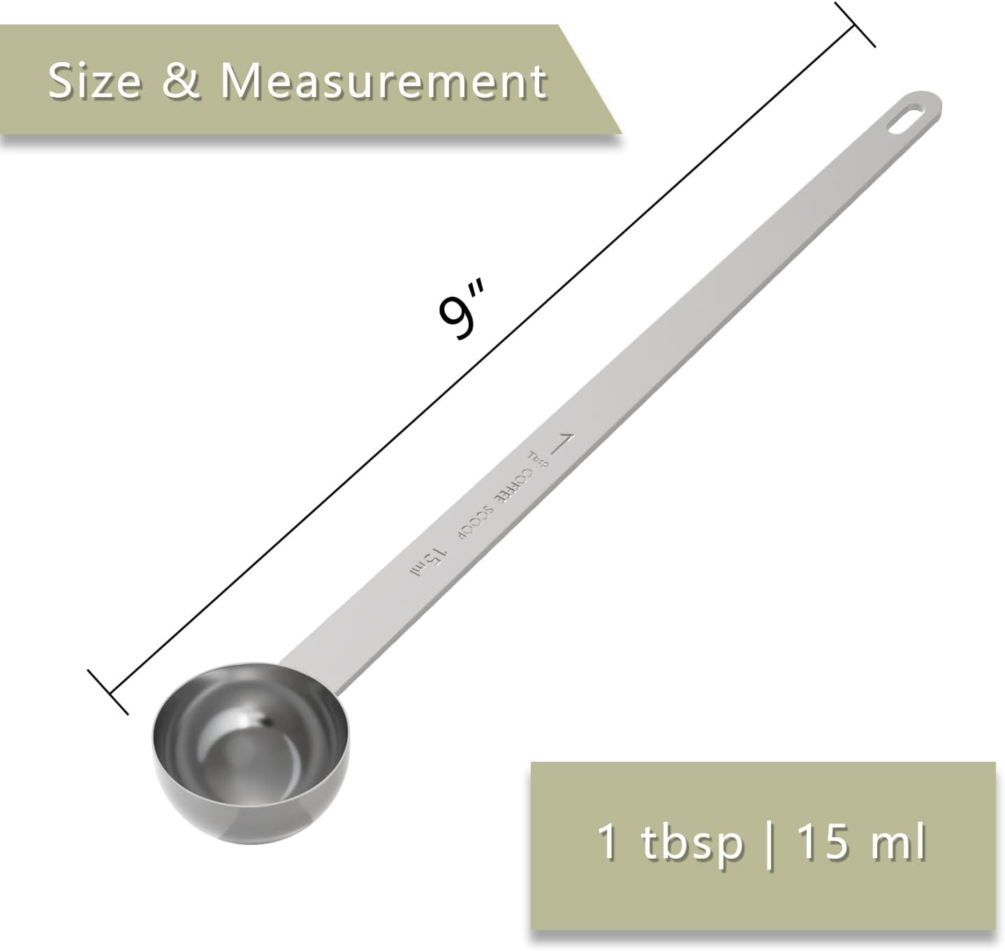 2PCS 1 Tablespoon Coffee Scoop, 9" Long Handle Measuring Spoon, One tbsp (15 ml) Stainless Steel Scooper