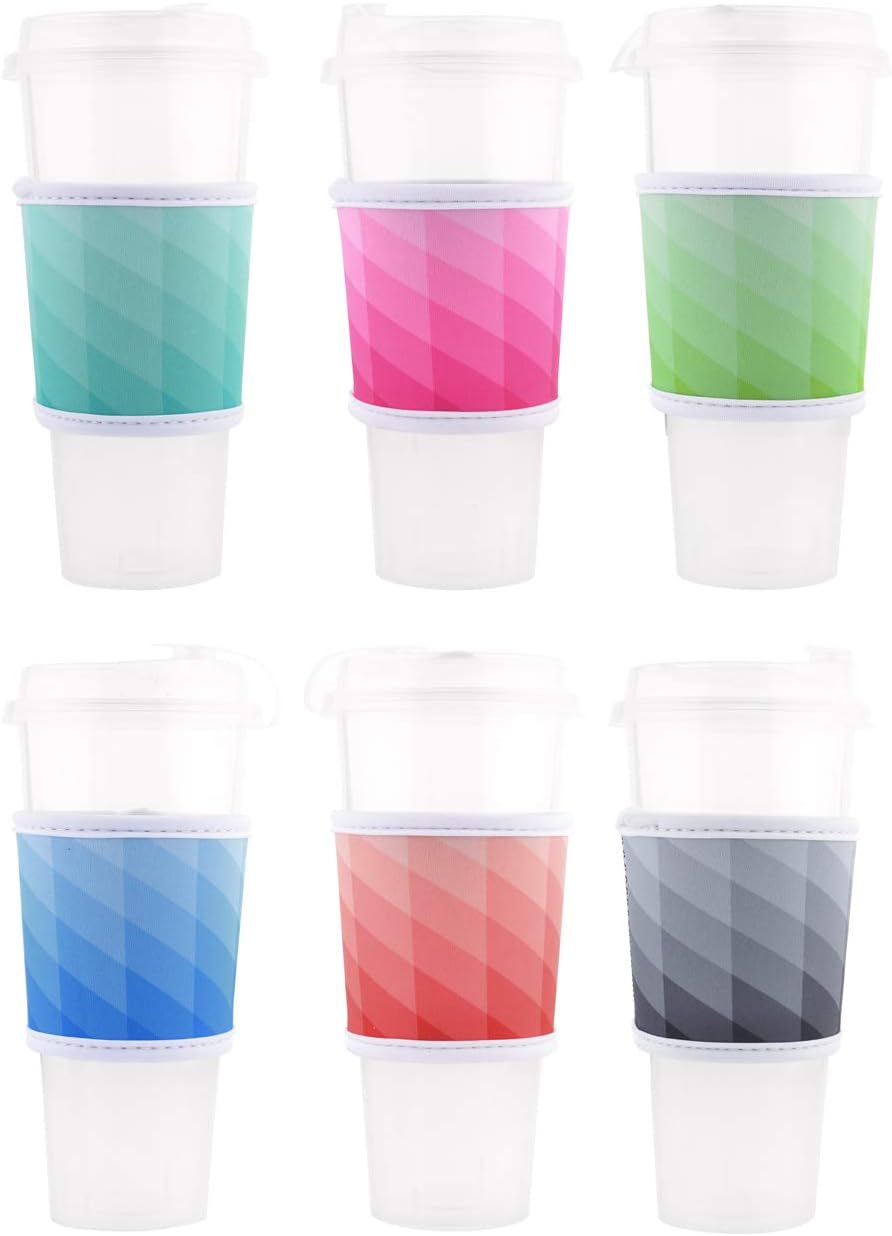 CM Reusable Coffee Mug Sleeve Cover Coffee Cup Sleeve Cover Heat Resistant Neoprene Insulator Sleeve for Coffee Tea Hot Cold Beverage (Lattic Patterns (6 Pcs))