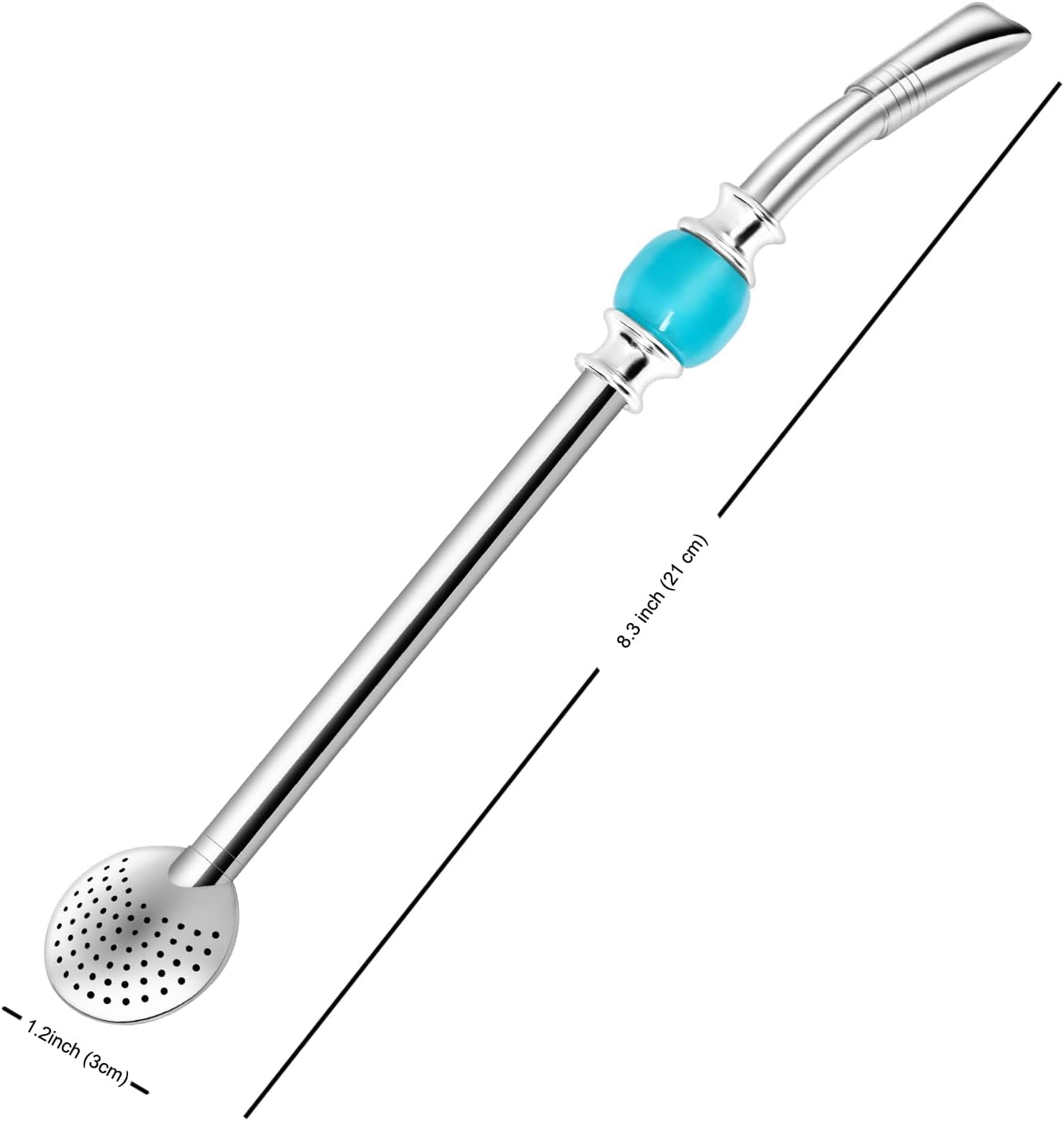 Reusable Bombilla Yerba Mate Straw - Stainless Steel Removable Spoon Style Filter with a Beautiful Bead - Metal Straw for Drinking Loose Leaf Tea - Includes Cleaning Brush(Blue)