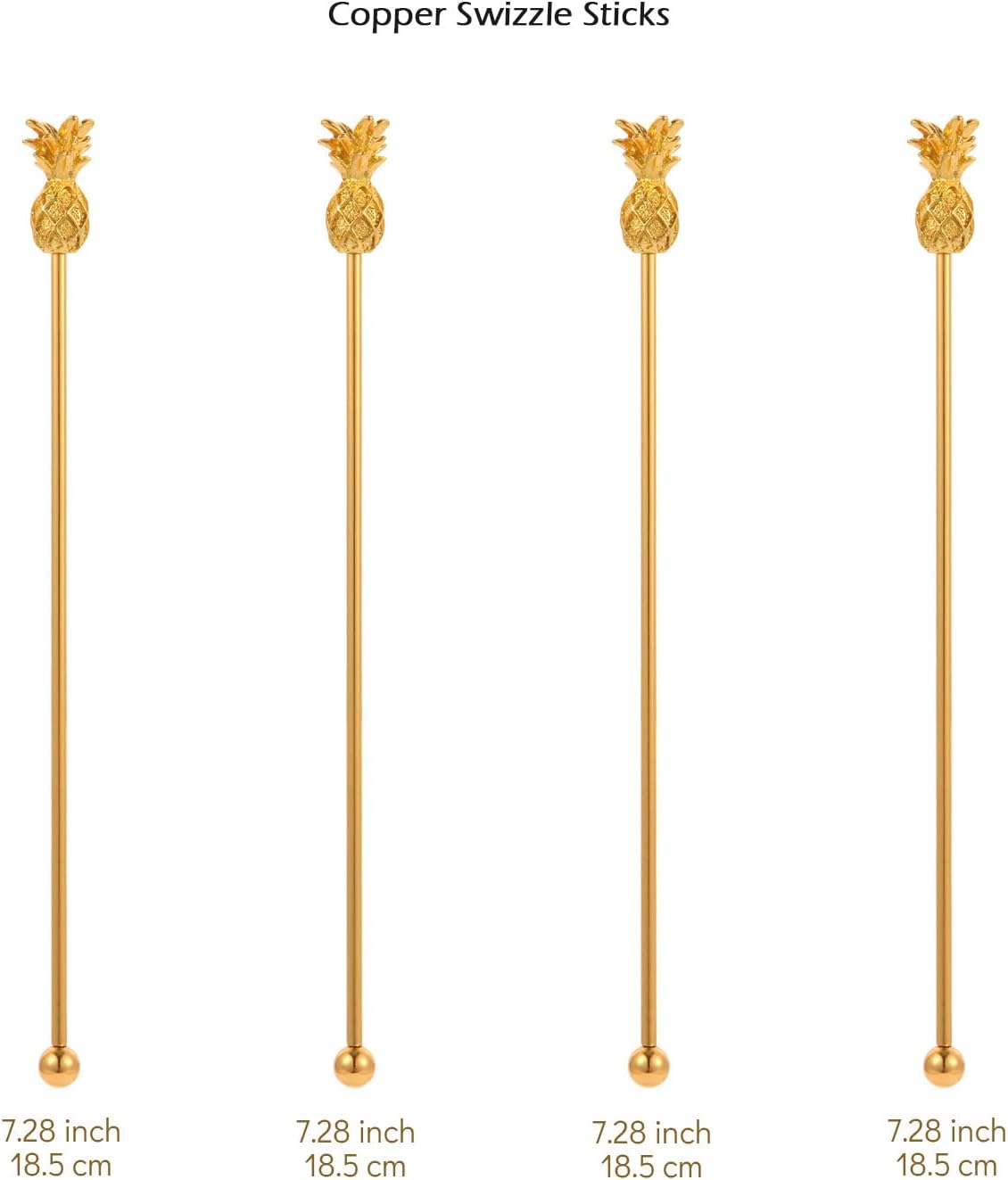 Pineapple Drink Stirrer Sticks Stainless Steel Coffee Beverage Stirrers，Set of 4 Cocktail Swizzle Stick,7.28", Gold