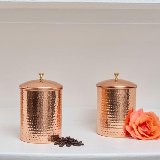 Kitchen Storage, Container for Sugar, Flour, Coffee & Tea, Food Storage Canisters, Countertop Storage, Container with Lid, Copper Kitchen Accessories, Pure Copper Canisters, Small (Set of 2)