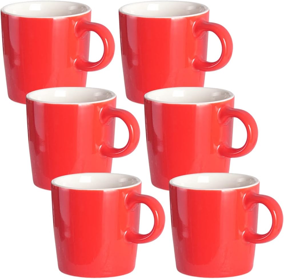homEdge Mini Procelain Espresso Cup, 4 Ounces / 120 ml Tiny Ceramic Coffee Mugs Demitasse for Espresso, Tea- Set of 6, Red