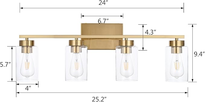 4 Light Bathroom Vanity Light Fixtures, Brushed Brass Modern Wall Lights - Image 3