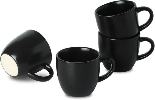 Hasense Ceramic 3 OZ Espresso Cups, Porcelain Espresso Demitasse Cups Set of 4 for Double shot, Lungo and Ristretto, Tiny Italian Expresso Shot Coffee Mugs for Home and Office, Black