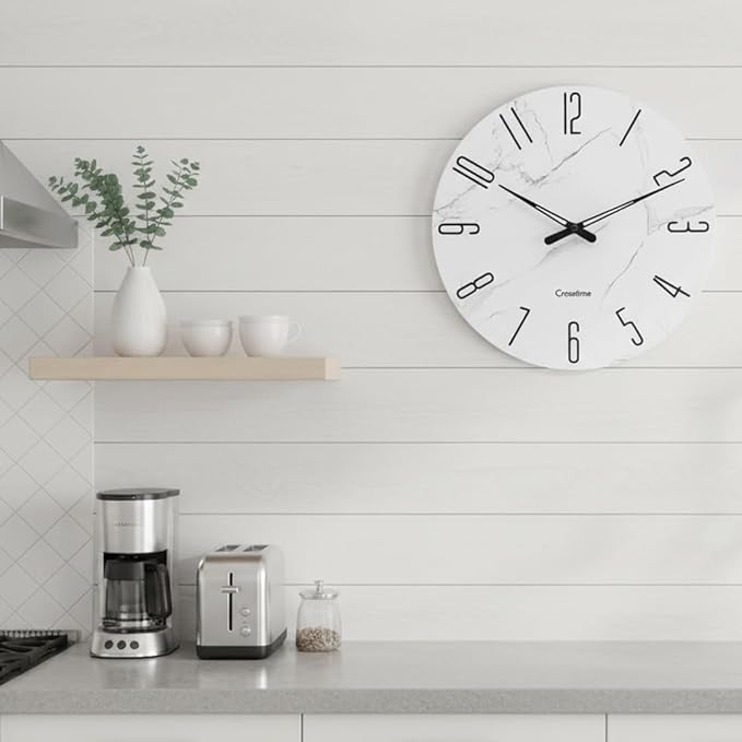 Crosstime Wall Clock White Marble Theme Modern Decorative Waterproof Glass Clock - Image 7