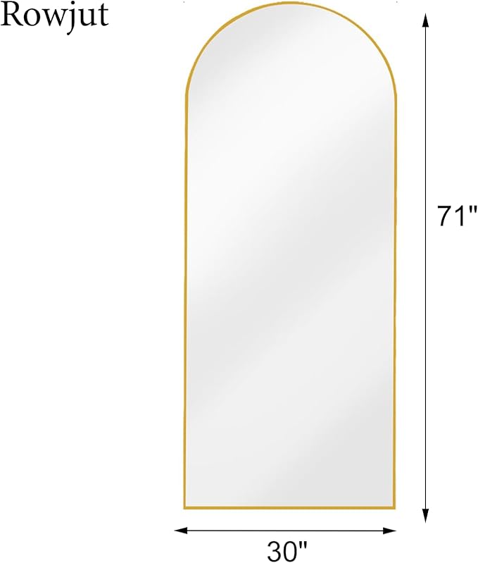 Rowjut Large 71"x30" Arched Full Length Mirror, Living Room, Wall Mounted & - Image 3