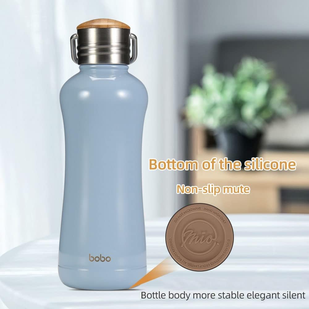 YOHKOH Mini Vacuum Insulated Water Bottle With Bamboo Lid - Stainless Steel Thermos Water Bottle for Women Girls Kids, Metal Sports Hot and Cold Water Bottle Leak-Proof BPA-Free (11.8oz,Blue)