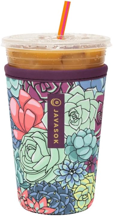 Sok It JavaSok Iced Coffee & Cold Soda Insulated Neoprene Cup Sleeve (Succulents, Medium: 22-28oz)