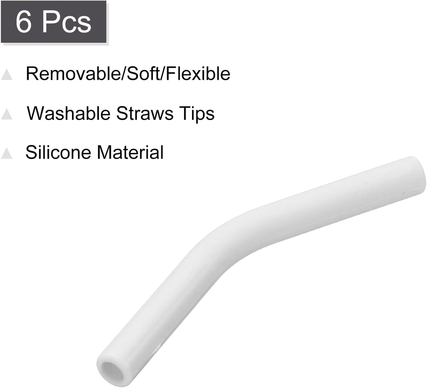 uxcell 6Pcs Silicone Straw Tips, Silicone Straw Elbows Tip, Soft Reusable Metal Straw Covers Fit for 6mm/0.24" OD Stainless Steel Straws, White