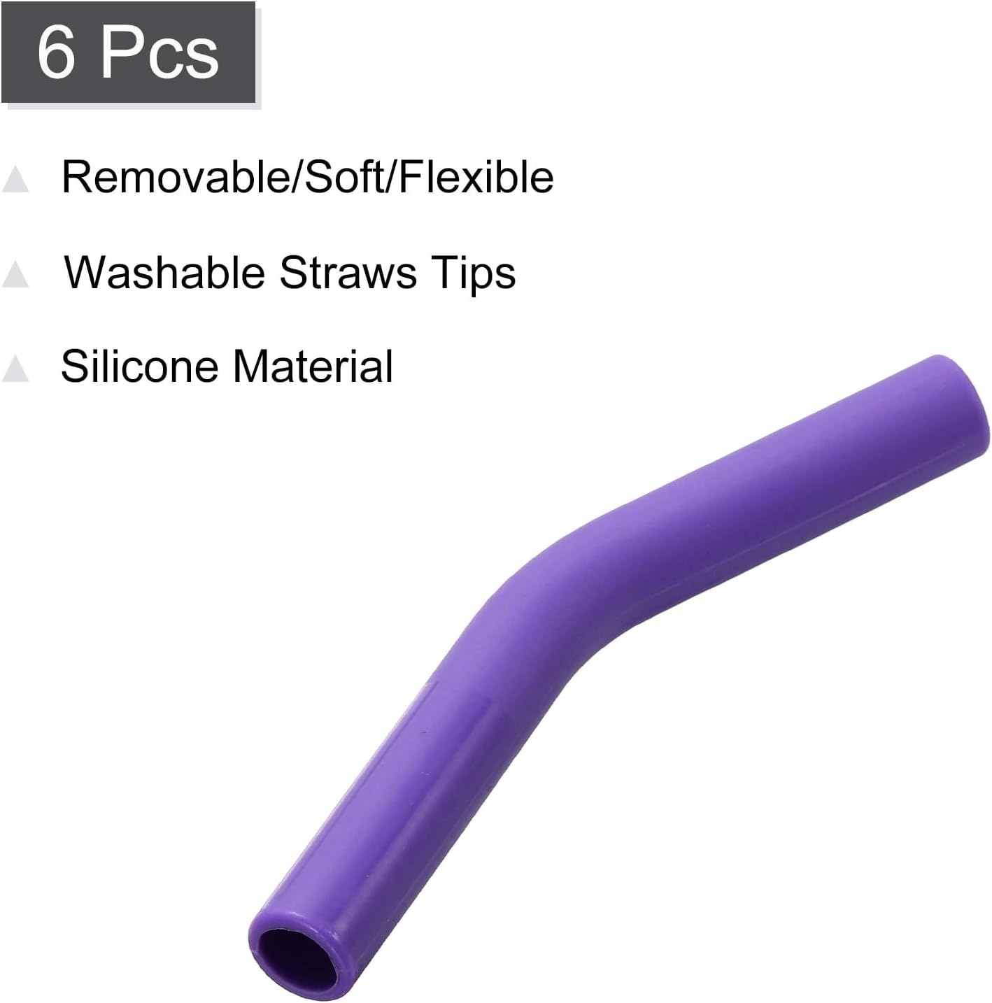 uxcell 6Pcs Silicone Straw Tips, Silicone Straw Elbows Tip, Soft Reusable Metal Straw Covers Fit for 8mm/0.31" OD Stainless Steel Straws, Purple