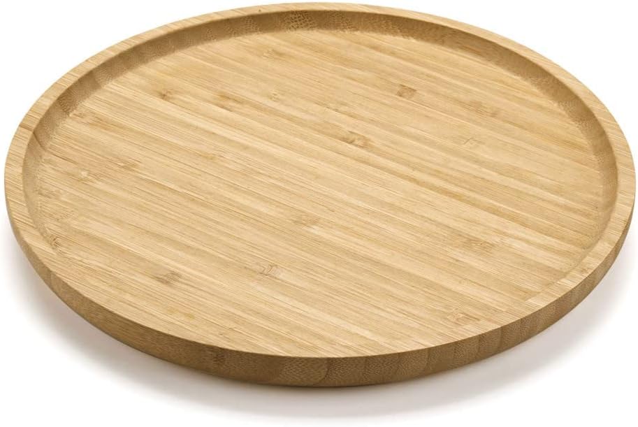 Round Bamboo Tray, Wood Serving Tray, Wooden Platter, Wood Charcuterie Board, Decorative Tray for Coffee Table, 9.8 inch