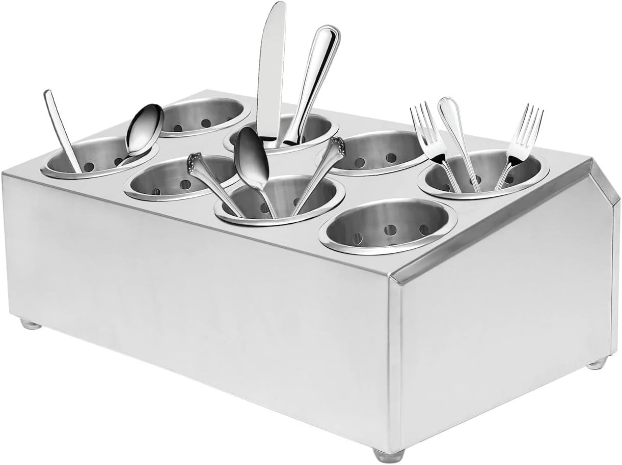 Stainless Steel Flatware Utensil Holder, Commercial 8-Hole Cylinder Silverware Organizer for Countertop Restaurant