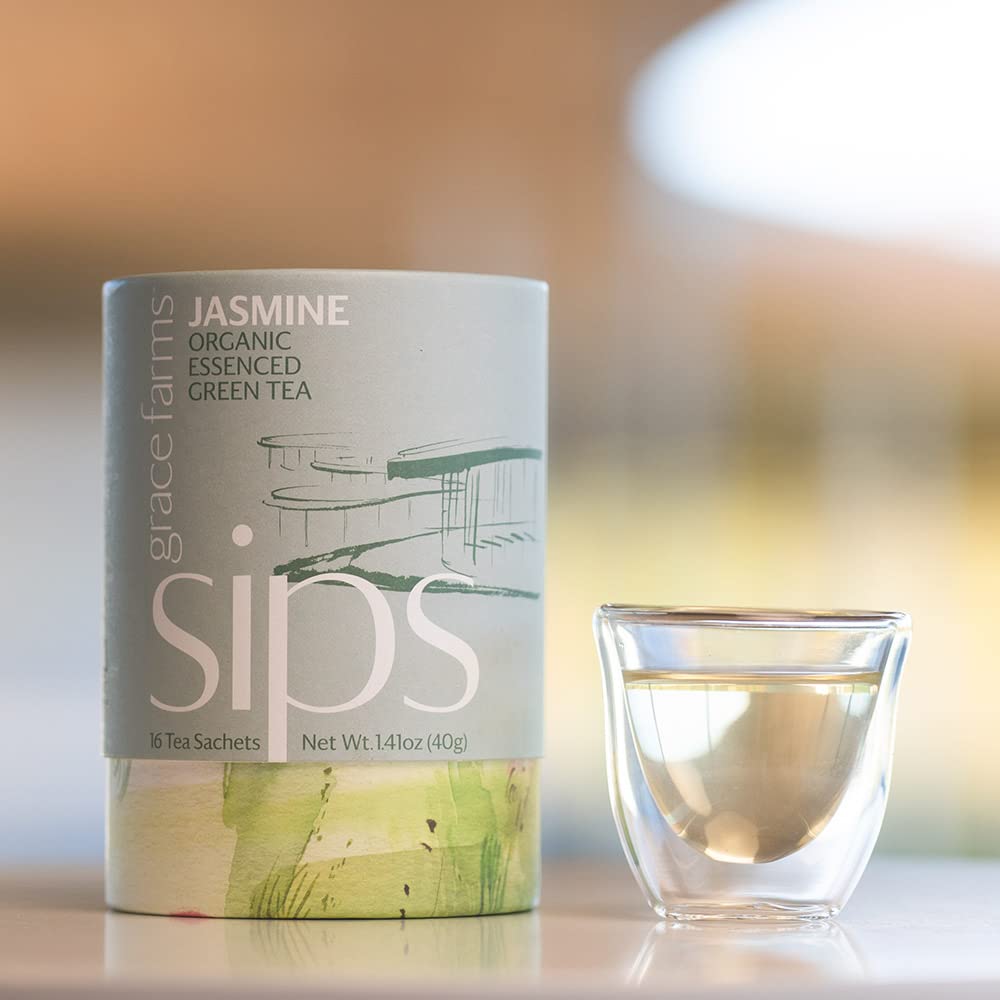 Grace Farms Organic JASMINE Green Tea (16 Pyramid Sachets) | Fragrant and Sweet | Fairtrade and Kosher Certified | Best Green Tea | Gives Back 100% of Profits