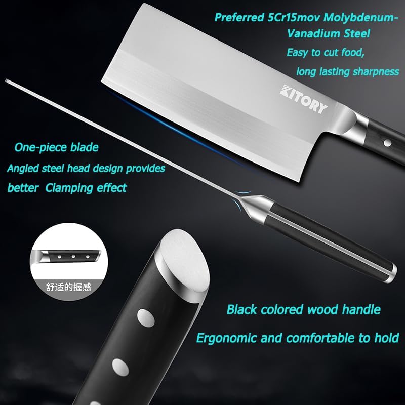 Kitory 7" Lightweight Meat Cleaver, Chinese Chef Knife for Slicing & Chopping (No Bones)- German High Carbon Steel - Ergonomic Pakkawood Handle - Ideal for Women, 2024 Gift (Metadrop Series)