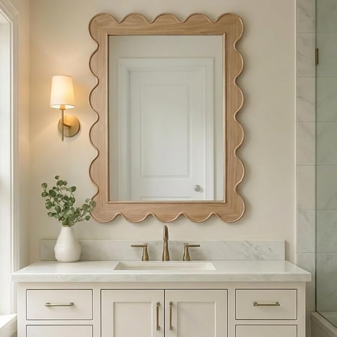CAALMA Scalloped Wall Mirror 24 x 36 Rectangular, Bathroom Mirror, Mirrors - Image 5