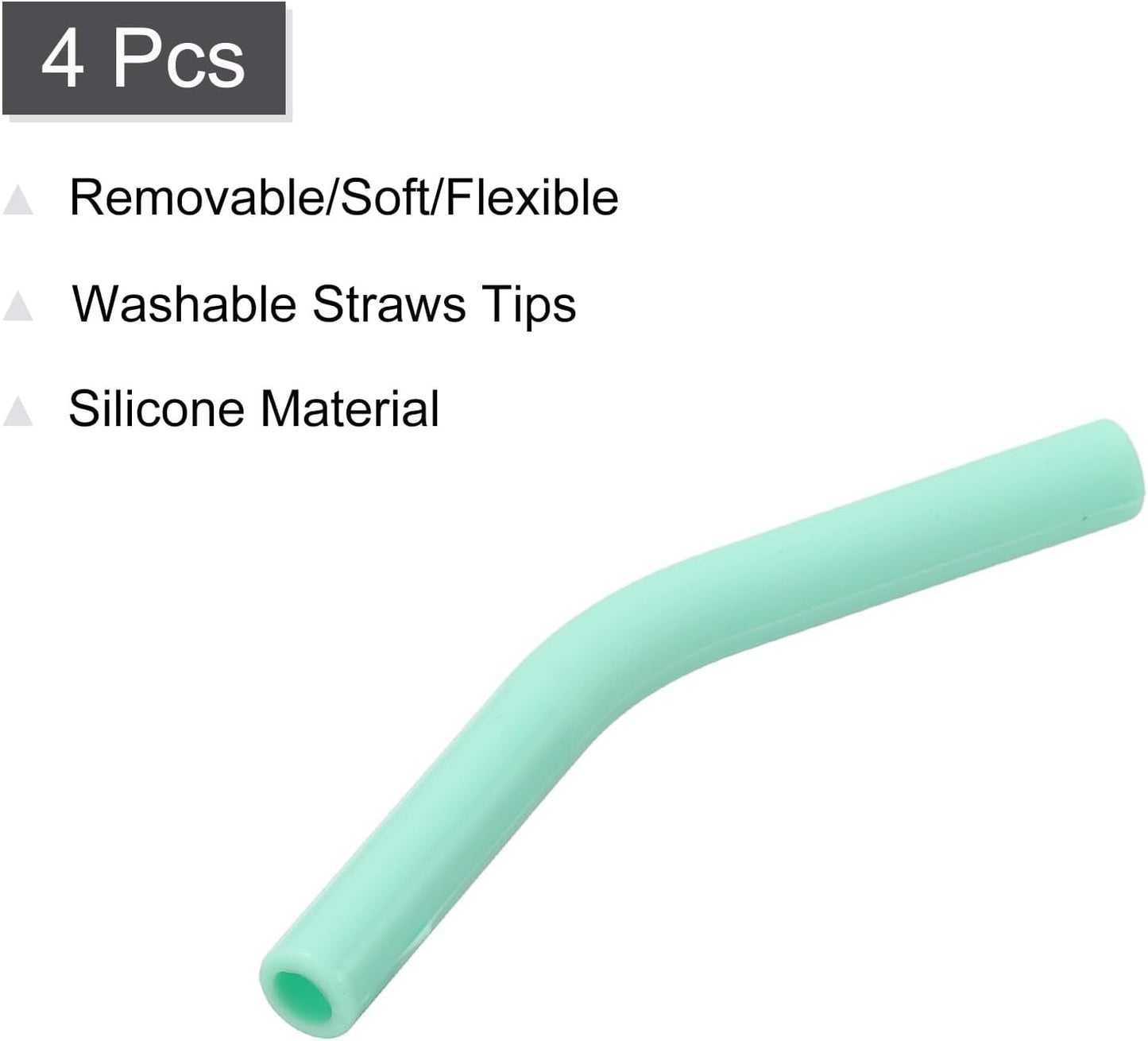 uxcell 4Pcs Silicone Straw Tips, Silicone Straw Elbows Tip, Soft Reusable Metal Straw Covers Fit for 6mm/0.24" OD Stainless Steel Straws, Mint Green