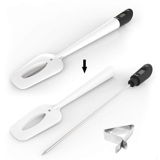 Efeng Digital Meat Thermometer Candy Thermometer Spatula Thermometerwith Pot Clip & 9" Probe – Fast Instant Read Digital Food Thermometer for Candy Chocolate Jam Meat, BPA Free Silicon Frying