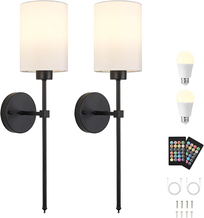 Battery Operated Wall Sconces Set of Two, Wireless Rechargeable Wall Light - Image 9