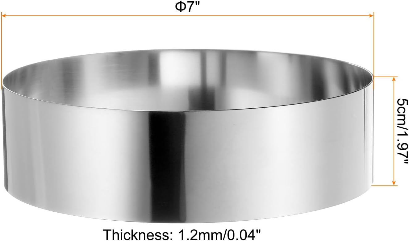 HARFINGTON Round Cake Ring 7 x 2 Inch Seamless Stainless Steel Pastry Mousse Dessert Ring Mirror Coating for Baking Cooking Making Tool