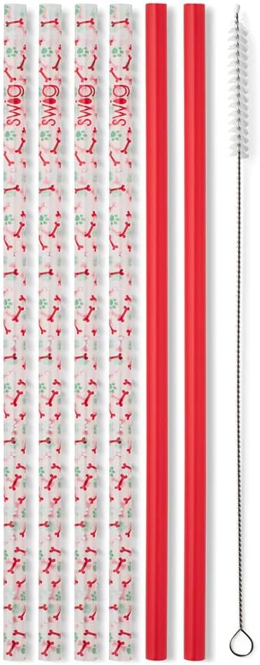 Swig Life Reusable Straws Happy Howlidays + Red Tall Straw Set & Cleaning Brush, Each Straw is 10.25 inch Long (Fits Swig Life 20oz Tumblers, 22oz, and 32oz Tumblers)