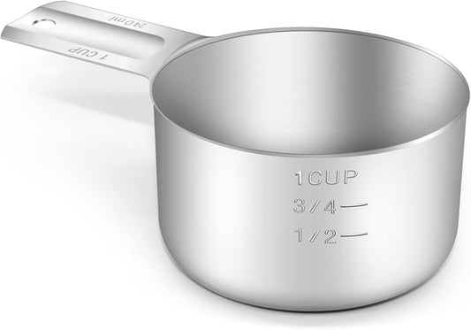 1PCS 1Cup (240ml, 8oz) Single Measuring Cup, Stainless Steel Measure Scoop, Metric and US Measurement, Dishwasher Safe