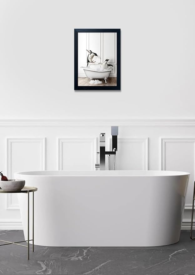 Kids Bathroom Wall Art Framed Black and White Animal Wall Art Cute Penguins in - Image 7