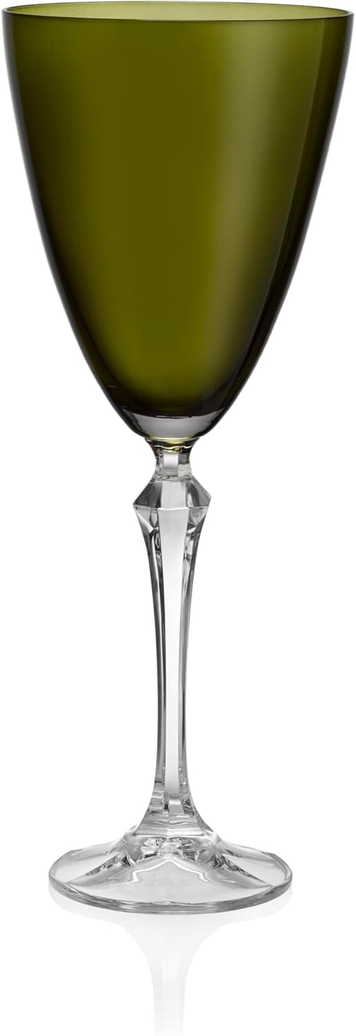 Barski Wine Glass - Set of 4 - Assorted Colored Cup - for Water - White or Red Wine - 9 fl. Oz. - Clear Stem - Glasses - Made in Europe