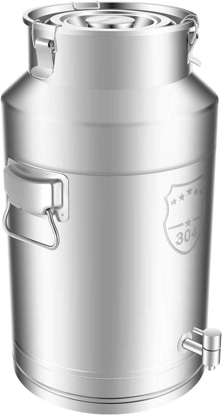 304 Stainless Steel Milk Bucket with Faucet,Milk Buckets with Lid Can Large Liquid Container Storage,Sealing Lid and Carry Handle, Airtight Design(35L/9.24 Gal,w/Faucet)