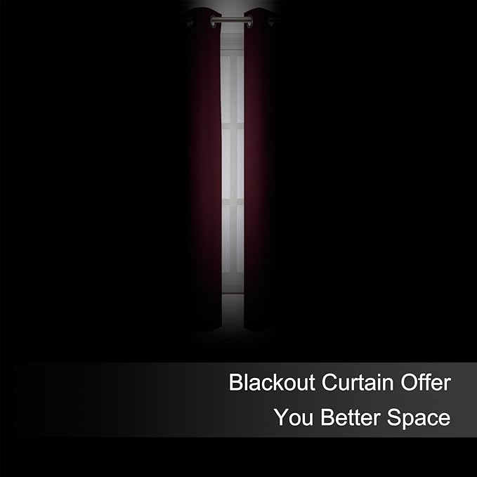 LEMOMO Blackout Curtains 66 x 54 Inch Long Burgundy Red Curtains Set of 2 - Image 3