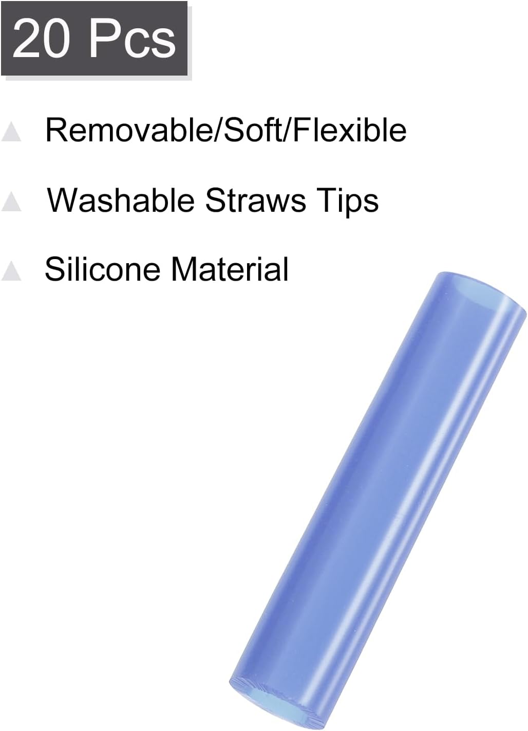 uxcell 20Pcs Silicone Straw Tips, Metal Straw Covers, Soft Reusable Straws Tips Fit for 6mm/0.24" OD Stainless Steel Straws (Blue)