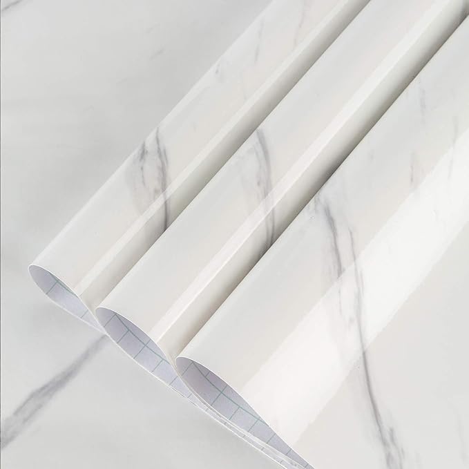 Large White Marble Granite Wallpaper Peel Stick Thicken 48x354inch Waterproof by BAYYAPeelandStickWallpaper
