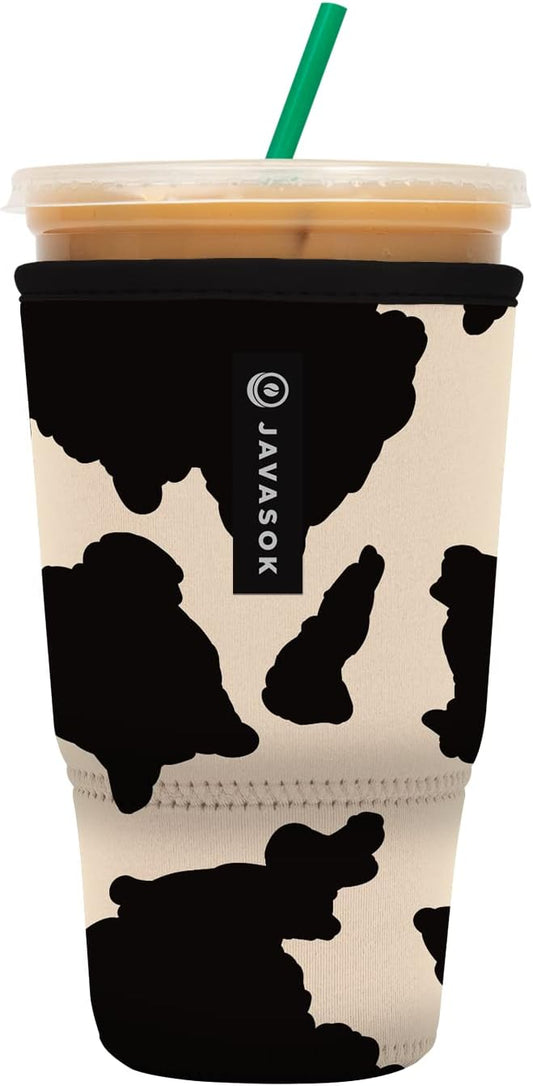Sok It JavaSok Iced Coffee & Cold Soda Insulated Neoprene Cup Sleeve (Cow Print, XLarge: 38-42oz)
