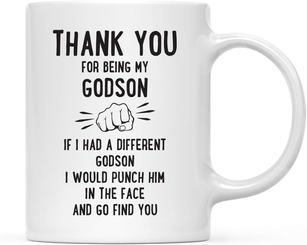 Andaz Press Funny Family 11oz. Coffee Mug Gift, Thank You for Being My Godson, Punch in Face, 1-Pack, Christmas Birthday Drinking Cup Present Ideas