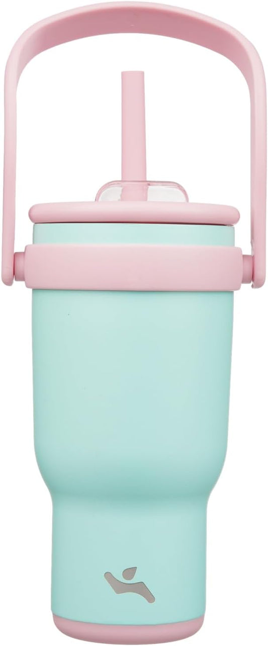 30 oz Tumbler with Side Handle, Insulated Water Bottle with Straw and 2 in 1 Lid, Stainless Steel Cup Travel Coffee Mug for Sports Office Gym,Guava