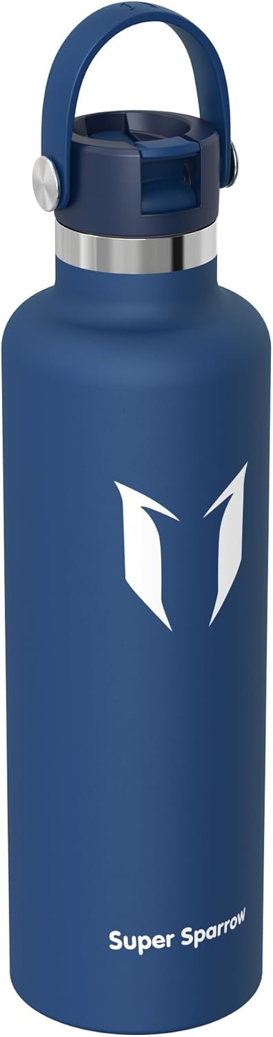 Super Sparrow Insulated Water Bottle - 17 Oz / 25 Oz / 32 Oz - Standard Mouth FlipFlow Flask - BPA Free, Leak Proof Drink Bottle- Ergonomic Straw Water Bottles for Work, Gym, Travel, Sports