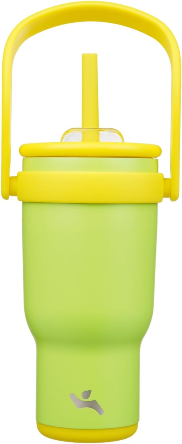 30 oz Tumbler with Side Handle, Insulated Water Bottle with Straw and 2 in 1 Lid, Stainless Steel Cup Travel Coffee Mug for Sports Office Gym,Lime