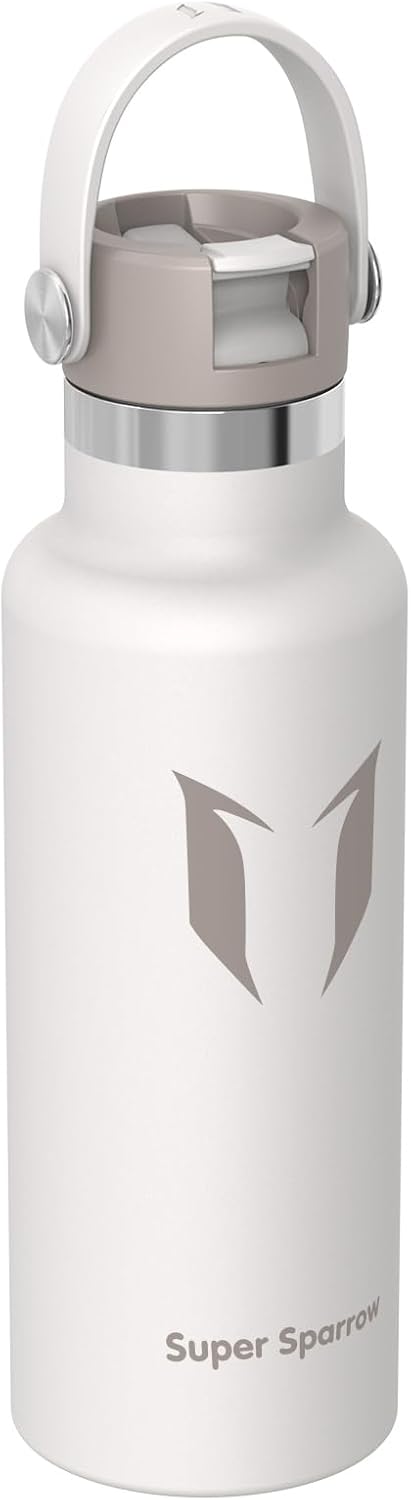 Super Sparrow Insulated Water Bottle - 17 Oz / 25 Oz / 32 Oz - Standard Mouth FlipFlow Flask - BPA Free, Leak Proof Drink Bottle- Ergonomic Straw Water Bottles for Work, Gym, Travel, Sports